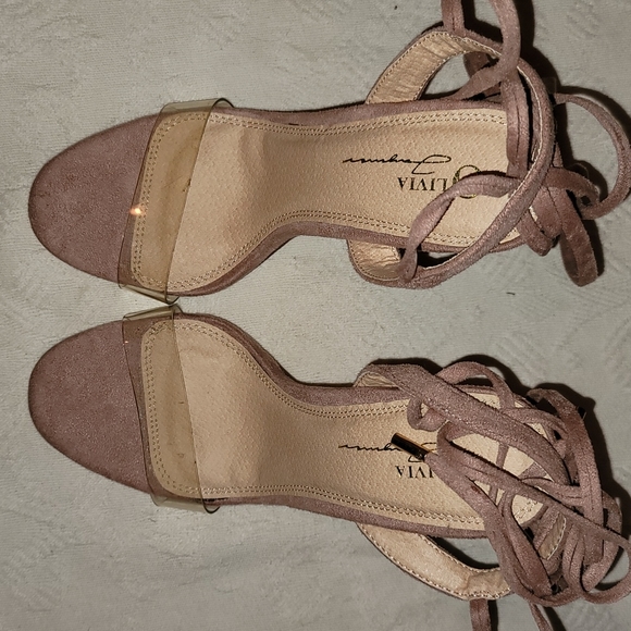 Olivia Ferragamo high heels blush pink ankle tie pumps clear top sz 7.5 - Picture 7 of 7